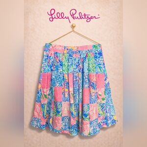 Lilly Pulitzer Pink and Blue Patchwork A-Line Skirt
